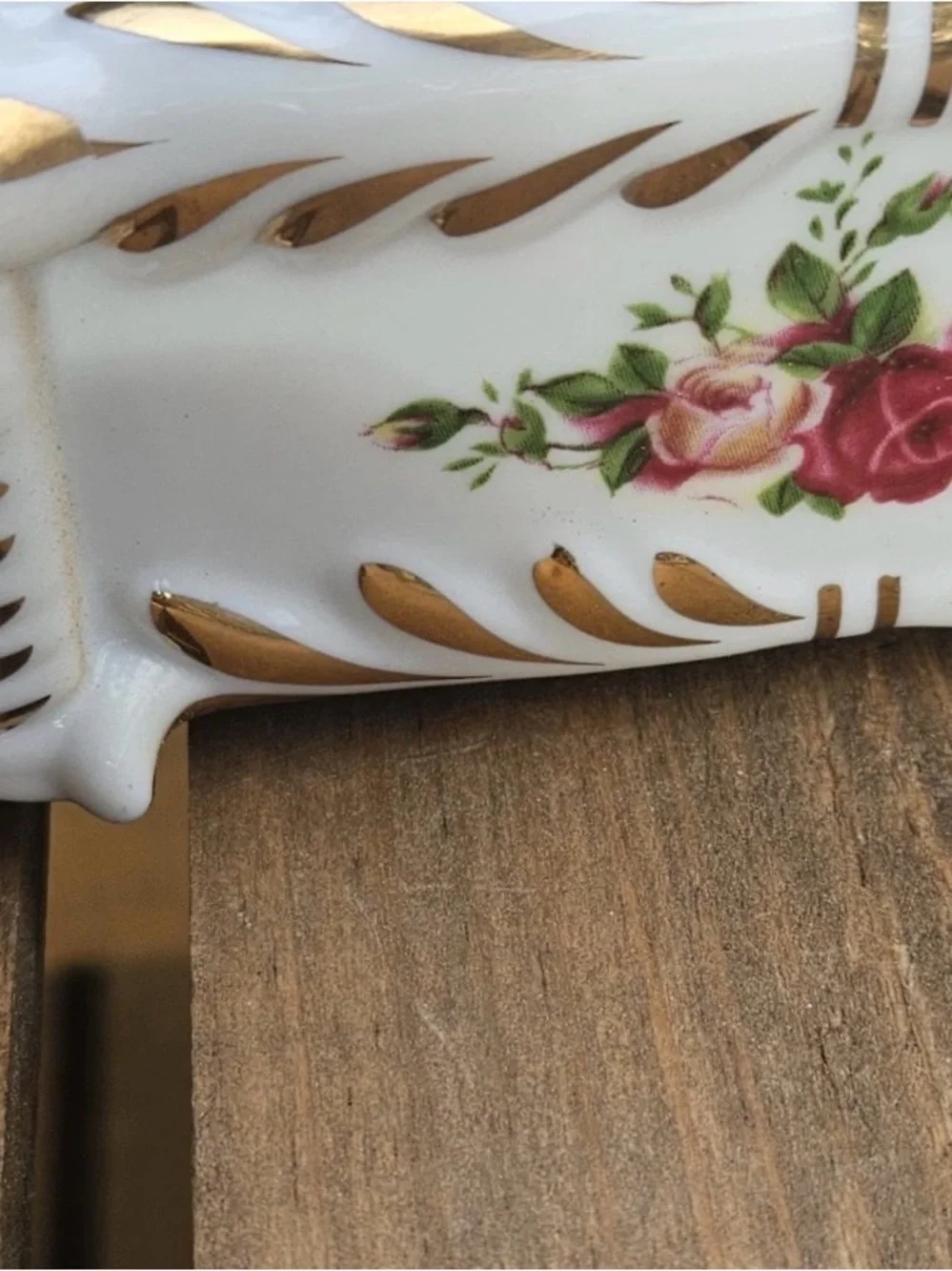 Vintage Porcelain Rose Mantel Clock | Gold Gilt | Quartz Shelf Clock